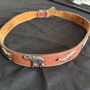 Honest by Brighton Brown Leather Belt with Metal Animal Embellishments
